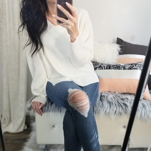 🎈Last1️⃣Thermal Knit Sweater V-Neck Slouchy Top - Picture 4 of 5